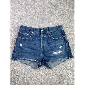 Levi's 501 Shorts Women's 29 Blue Cut Off High Rise Button Fly Distressed